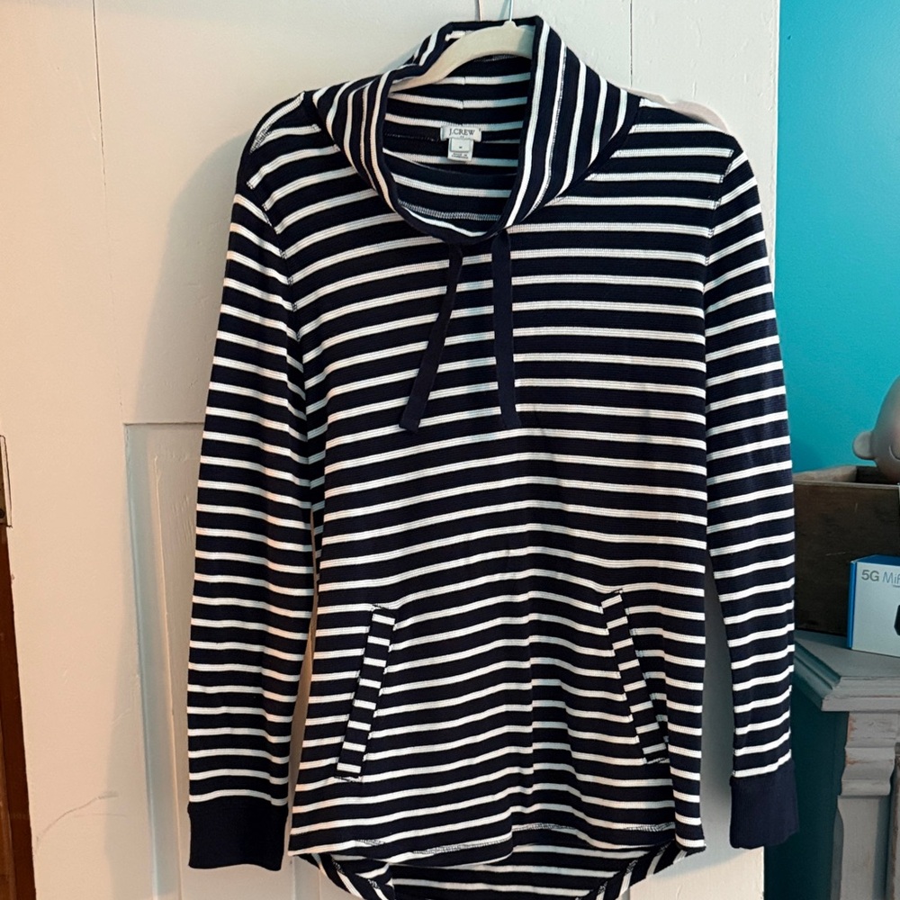 J. Crew Navy and White Striped Cowl-Neck Pullover
